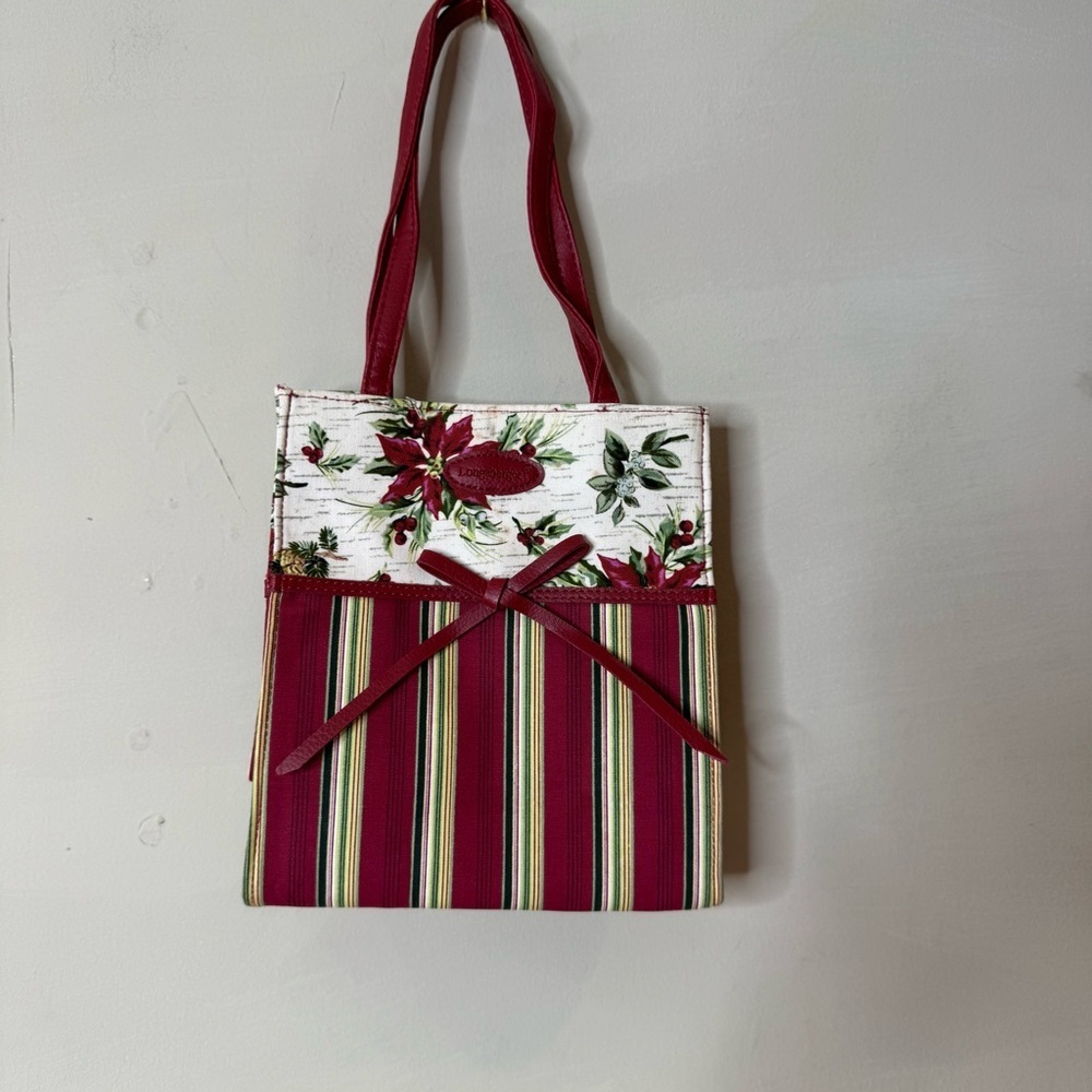 Longaberger Holiday Poinsettia Tote Bag Christmas Winter Red 9" x8